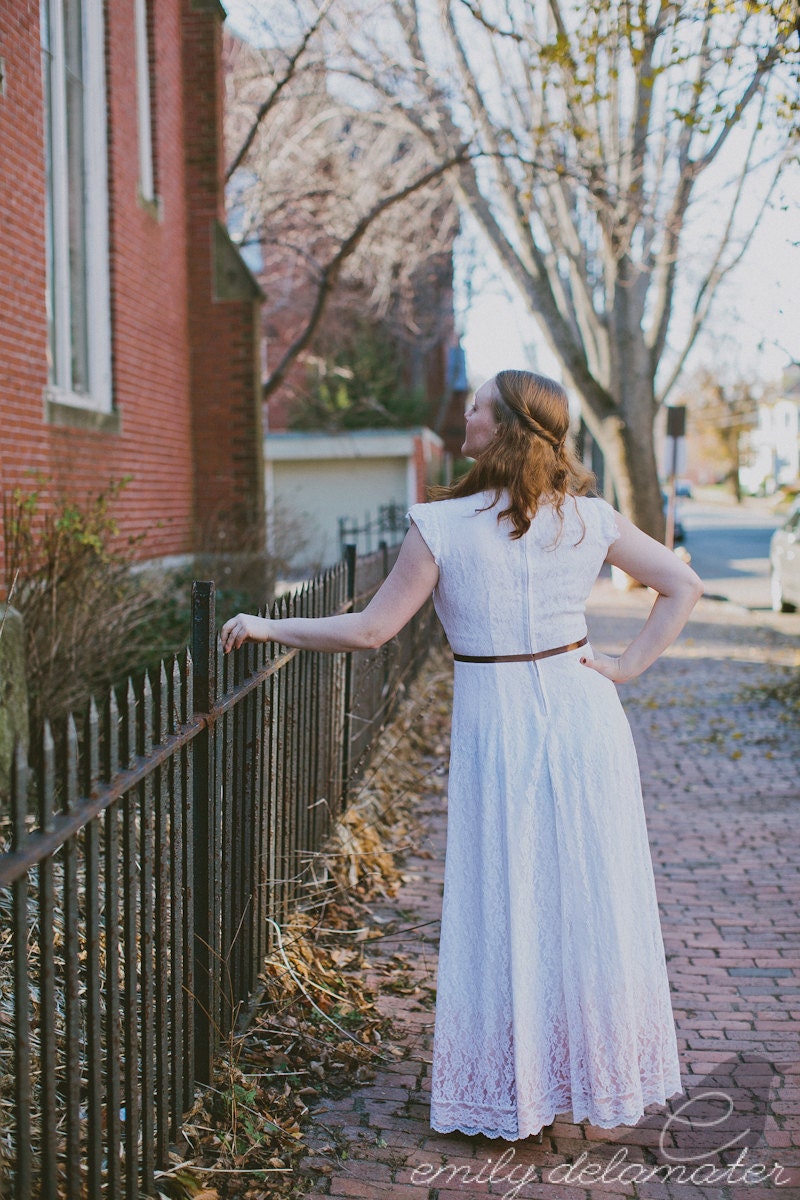 Mary - Vintage 1970s Upcycled Alternative Wedding Dress with Ombre Hand-Painted Bronze Hem
