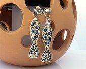 Stud Dangle Fish Earrings -  Sterling Silver