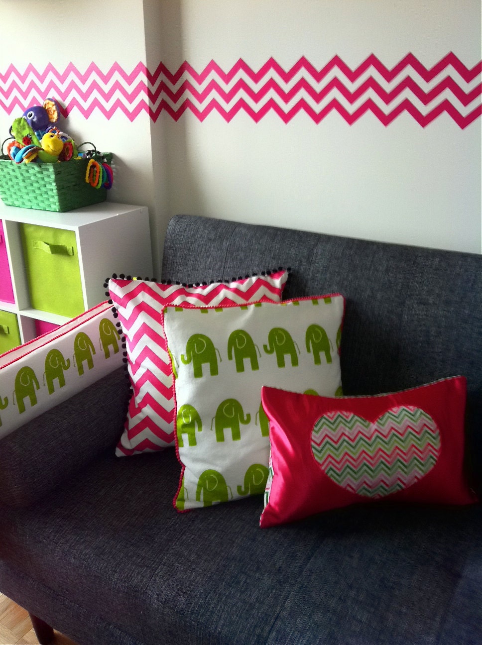 Chevron Wall Decal - Gray Pink Nursery - Children Wall Decal - 12 ft long border - Zig Zag Decal for Baby Room - Chevrons
