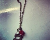 new SEW SWEET necklace with red rose sewing machine antique bronze chain vintage feel gift