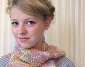 Woolblend mix of pink with light blue and ocher shawl