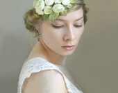 Ranunculus 'Lintra' Hair Piece - Ivory and Green Floral Rustic Woodland Wedding - Bride Bridal Bridesmaid