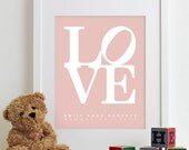 Kids Wall Art Nursery Print LOVE Poster - personalized shower gift baby birth announcement boys name girls childrens 8x10