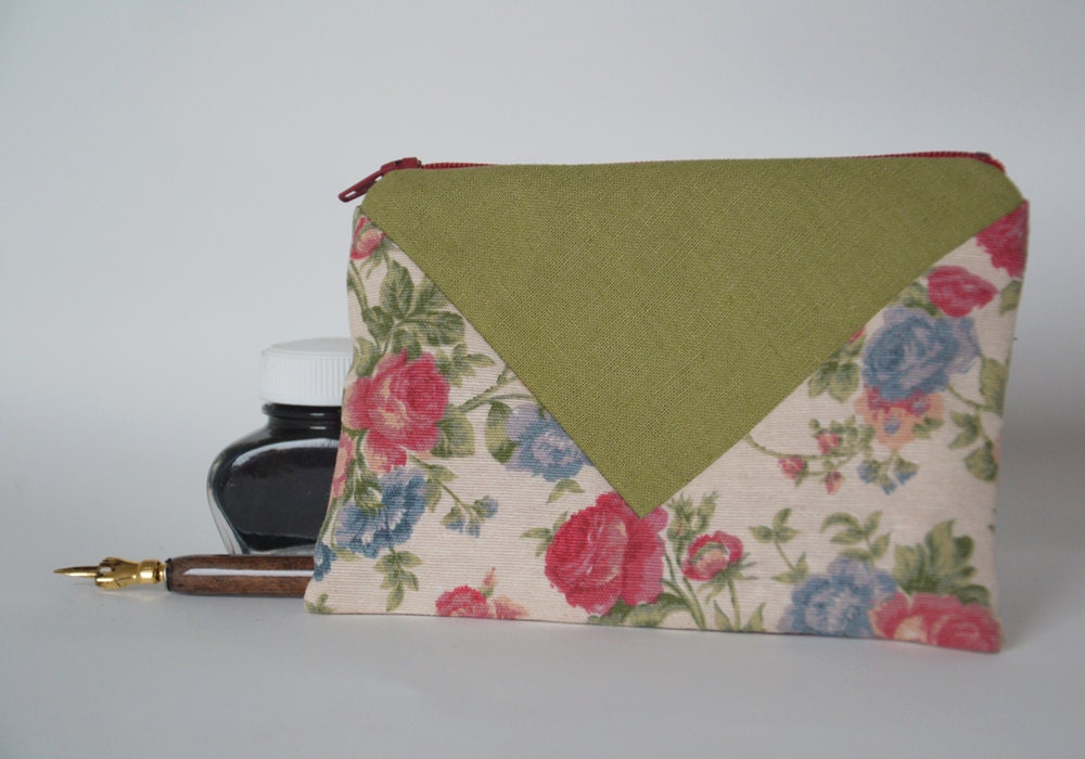 Snail Mail Envelope Zipper Pouch / Coin Purse - ladybugs in the garden