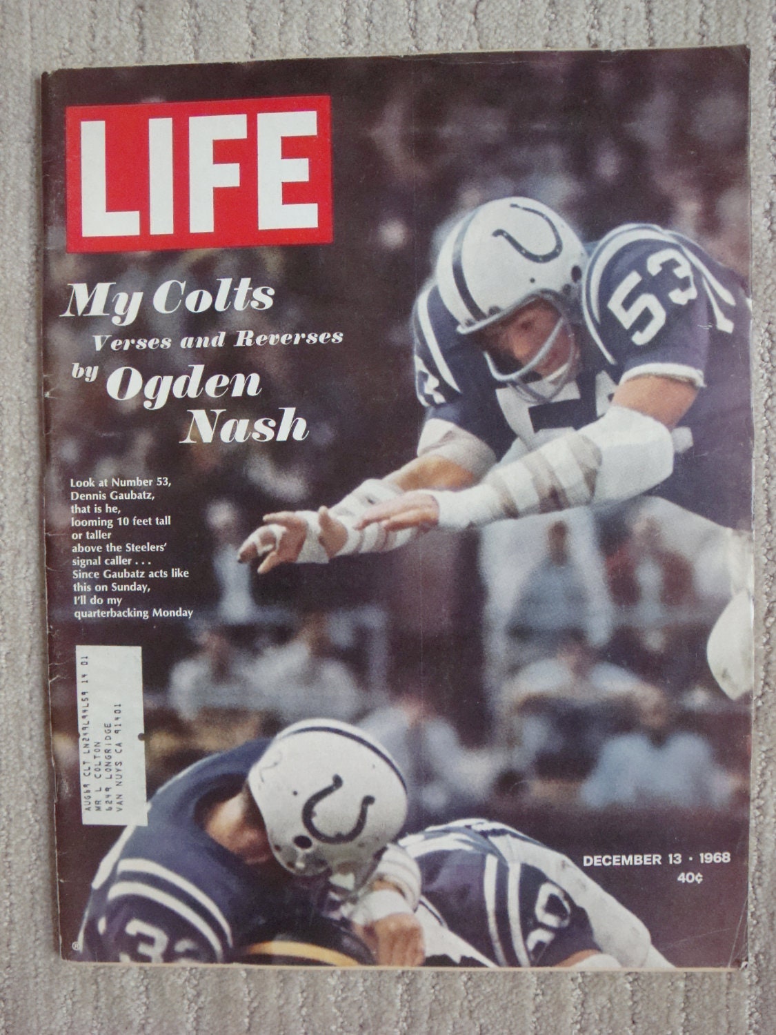 Life Magazine Football My Colts 1968