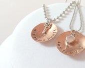 His and Hers Hand Stamped Necklaces - Key to My Heart - Couples - Engagement Gift