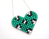 Monster Wildheart Crystal Encrusted Leopard Love Heart Necklace - Sparkly Emerald & Clear- Rockabilly - Psychobilly