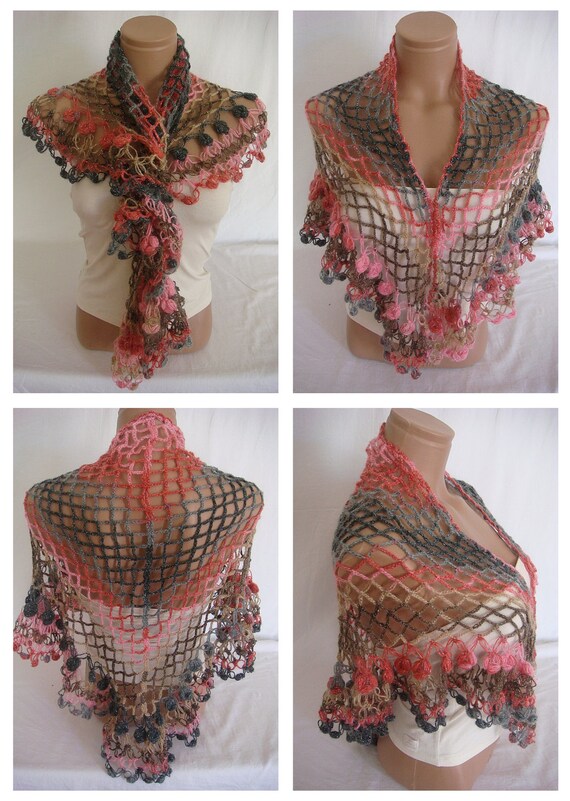 Valentine's Day discount Crocheted multicolor elegant triangle magic shawl,gift by Arzu's Style