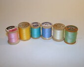 Vintage Wooden Thread Spools Pastel Crafts and Decorating Supplies 6 Set
