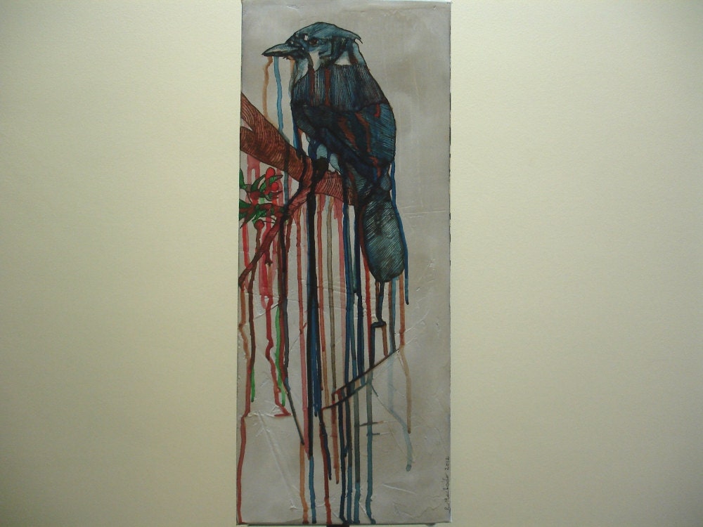 Original Bird painting sale, blue bird art sale on canvas by Ricardo Machado