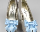 Shoe Clip, Blue Satin Bow Shoe Clips, Something Blue Wedding Accessories Shoes Clip
