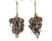 Chandelier Earrings / Grey with Light Brown Polka Dots