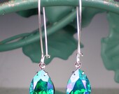 Blue Zircon Glacier Blue Rhinestone Dangle Earrings Swarovski Sterling Silver Earrings Teal Blue Green Wedding Bridesmaid Jewelry