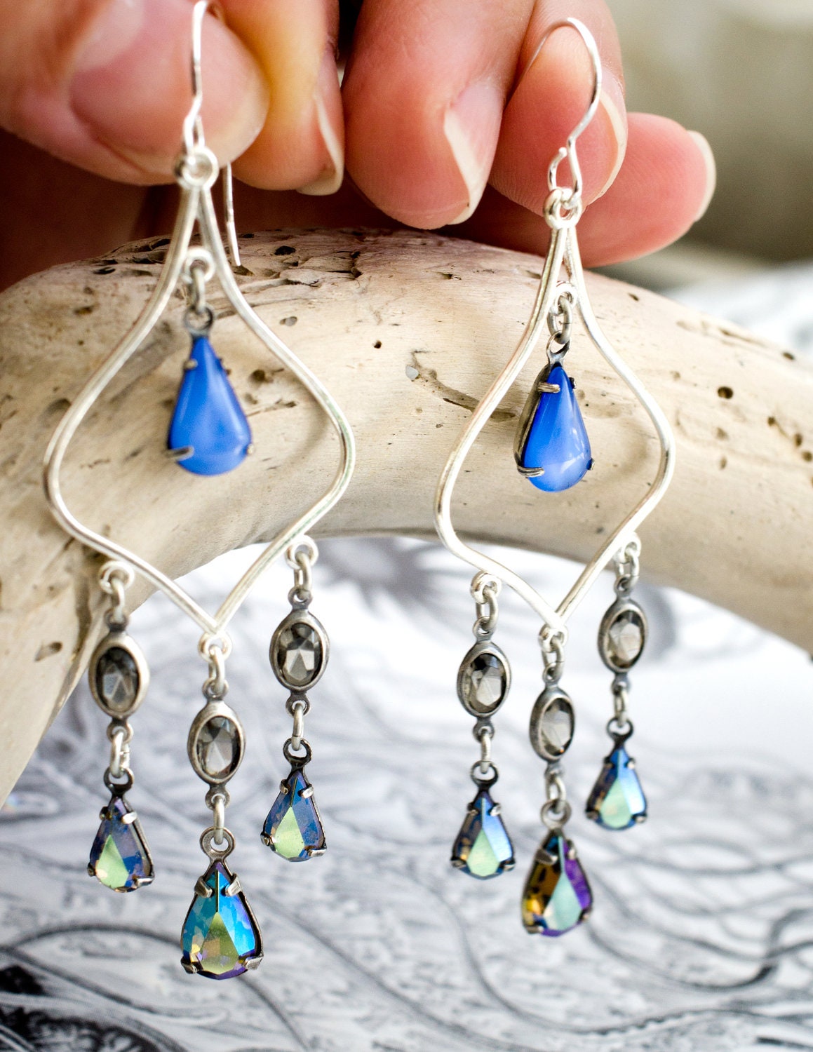 majorelle blue earrings. modern moroccan arabesque chandelier earrings by elfmadchen.