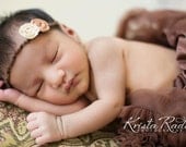 Brown Mocha earthy fall Baby halo Headband Tieback Head wrap Shabby chic vintage Flowers Dainty Petite Newborn Babies Photography Prop