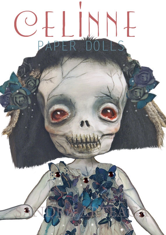 Celinne - skull Halloween  articulated Paper Doll -  11.5 x 8.7  inches - monsters creatures zombie ghost witch freak art doll