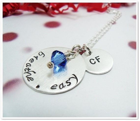 SALE -Hand Stamped Cystic Fibrosis Necklace - Breathe.Easy  - Awareness for Cystic Fibrosis Sterling Silver