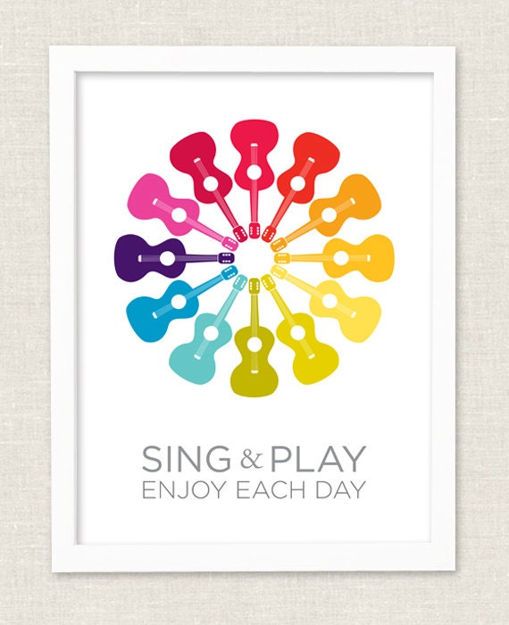 Colorful Guitars Sing & Play Motivational Poster Modern Fine Art Giclee 12 x 16 Print