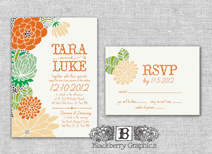 DIY printable, illustrated floral Wedding Invitation Suite - Tara design