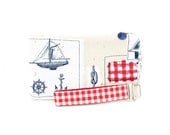 Nautical sailboat wristlet / red, white, and blue clutch / small purse / zipper pouch & detachable key fob gift set for women for the beach