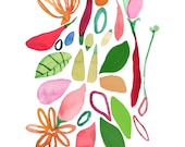 Kitchen Art digital print original watercolor Mix of fruit flowers colorful art green red spring  8 x 12 mother's day