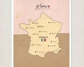 11x14 LARGE Home Children Decor Wall Art Poster European French Map - I Love You in France - Kids Room Nursery Art Travel Art Print