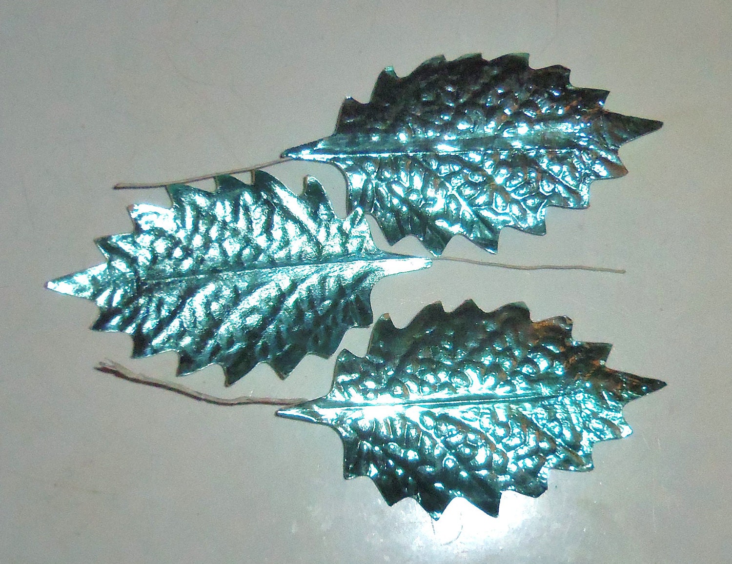Metallic Silver Blue Leaves Millinery Flower Foil Wreath Art Craft Foil Garland X1