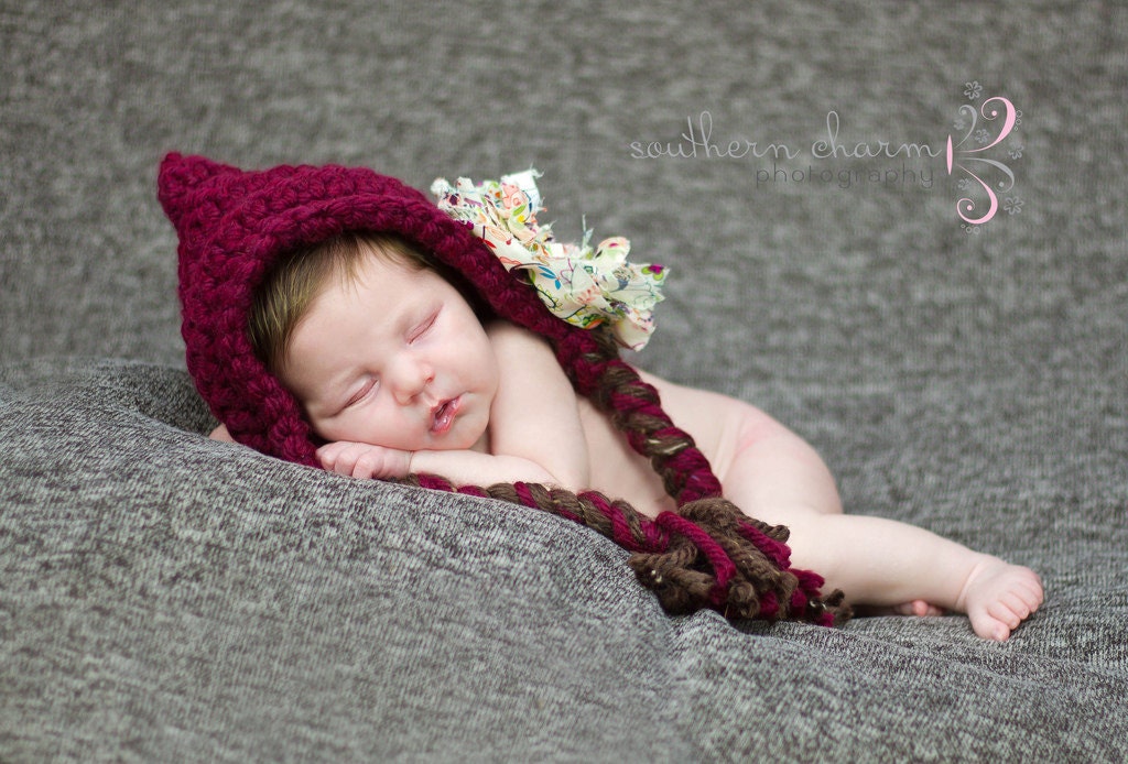 Crochet chunky pixi baby hat-Pixi bonnet-Newborn hat-Newborn Photo Prop