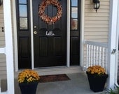 hello. custom vinyl front door decal.