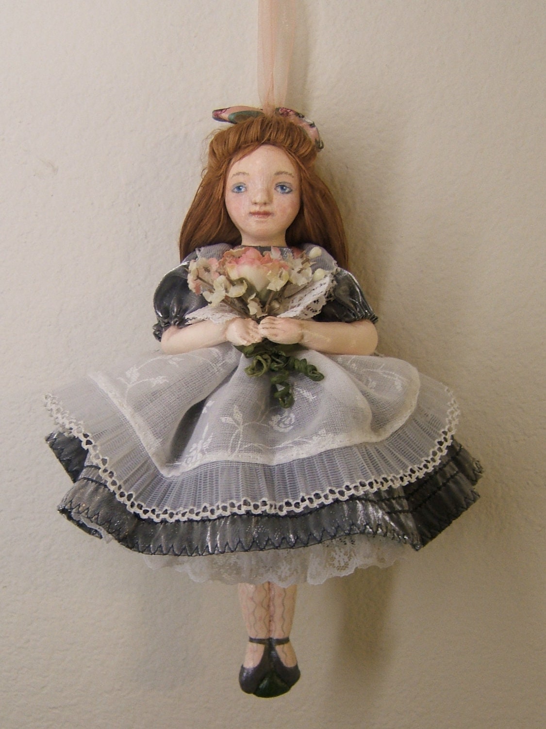 Classic OOAK Cloth and Paperclay Child Doll Decoration - 8 1/2" Tall