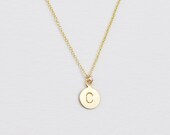 Tiny brass initial - personalized gold necklace - custom letter engraved disc on 14k gold filled chain - women