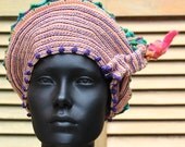 Pinks & Blues Cotton Crochet Hat with an Exquisite Felt Flower Pin...