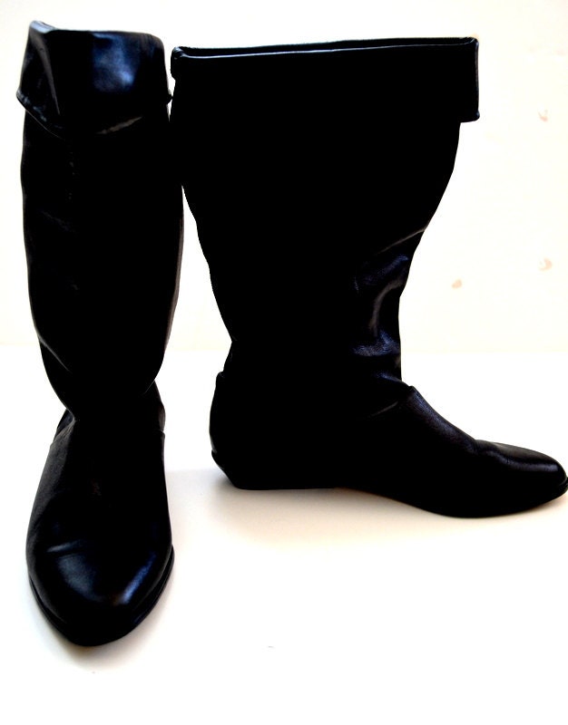 Vintage 80's 90's / boots /black leather - pirate 7 7.5 Euro 37.5 -38