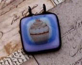 One Inch Image Pendant Cupcake Mauve and Pink