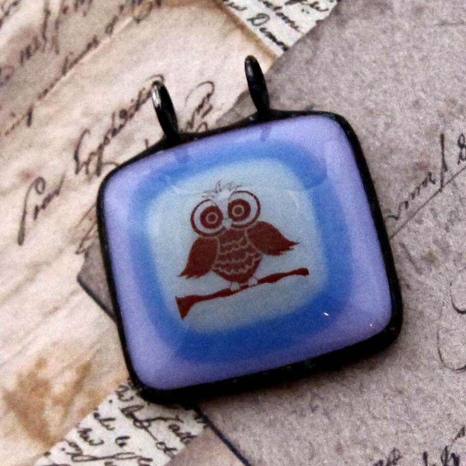 One Inch Image Pendant Pink & Mauve Owl