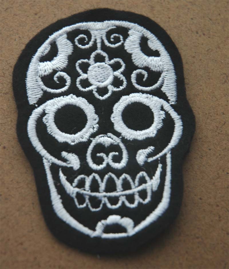 Black and White Day of the Dead Skull Patches Felt Sew On