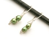 Peapod earrings. Two peas in a pod with green fresh water pearls.