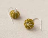Felt Ball Earrings - Olive Green - Stitched Putka Pods - Lightweight Accessory