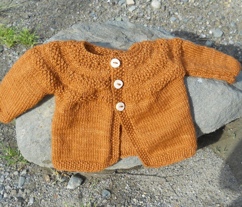 Soft Baby Sweater Hand Knit of Hand Dyed Merino Wool Size 0 -  12 months.