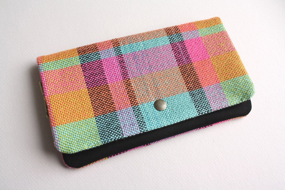 Medium Pouch - Handwoven Orange/Black/Pink
