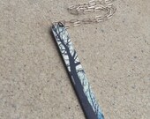 Linear Blue Tree Aluminum  Necklace on Sterling Chain