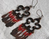Red and Copper Flower earrings