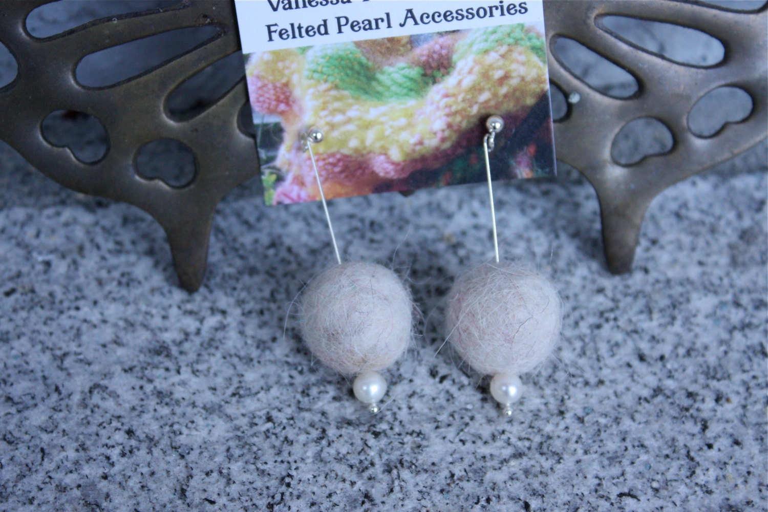 White Felt Pearl Earrings with Pearls