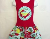 Girl's Turquoise and Yellow Floral Tank Dress in Red.