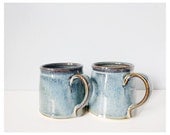 Blue mugs pair handmade stoneware pottery ceramic cup set of two