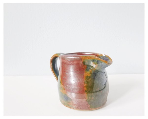 Small ceramic creamer - handmade pottery brown blue green