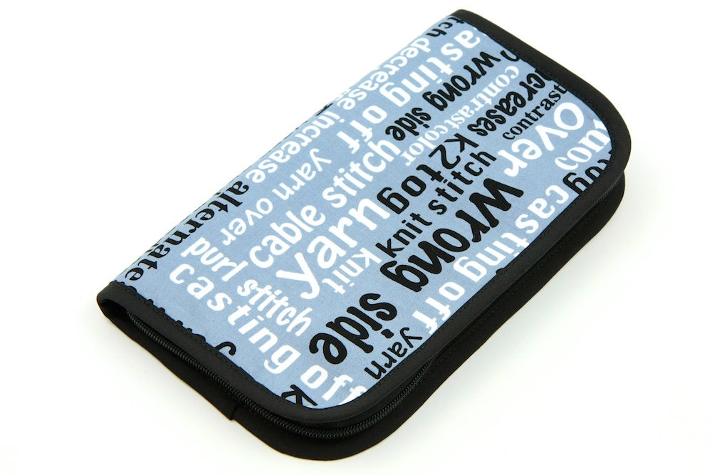 ZIP AROUND Knitting Words - Knitting Needle Case or Art Tool Organizer  24 Black Pockets See-Thru Notions Zipper Pouch