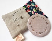 Ring of Bees Pocket Mirror with Embroidered Bee Linen Pouch Supporting the BBKA Blue Version