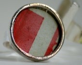 Silver Ring with Red License Plate vintage metal