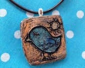 Funky Little Blue Bird Ceramic Pendant Necklace